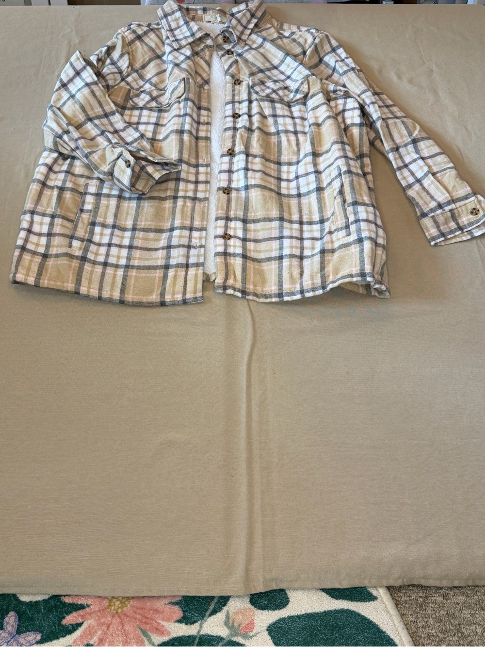 Plaid Button-Up Shacket Jacket - Cream & Tan